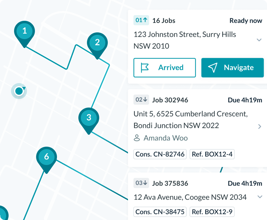 Preview of driver route with driver stops UI