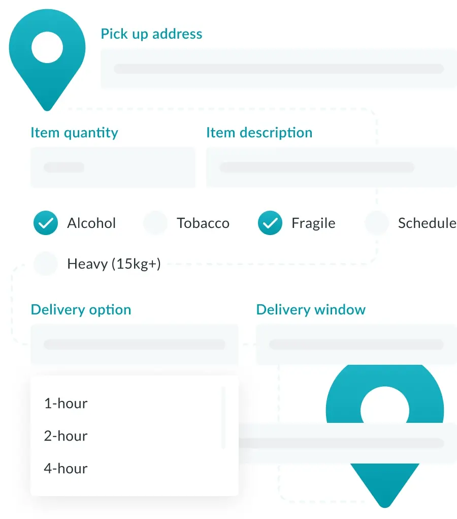 An image of the Sherpa delivery platform with different delivery types selected to determine price