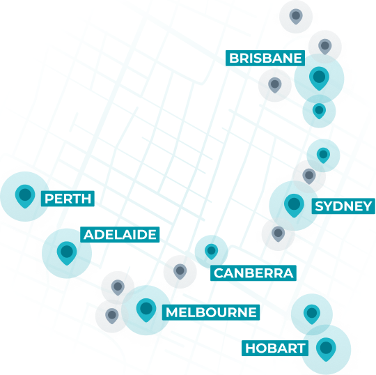 Location pins on street map showing key operating locations